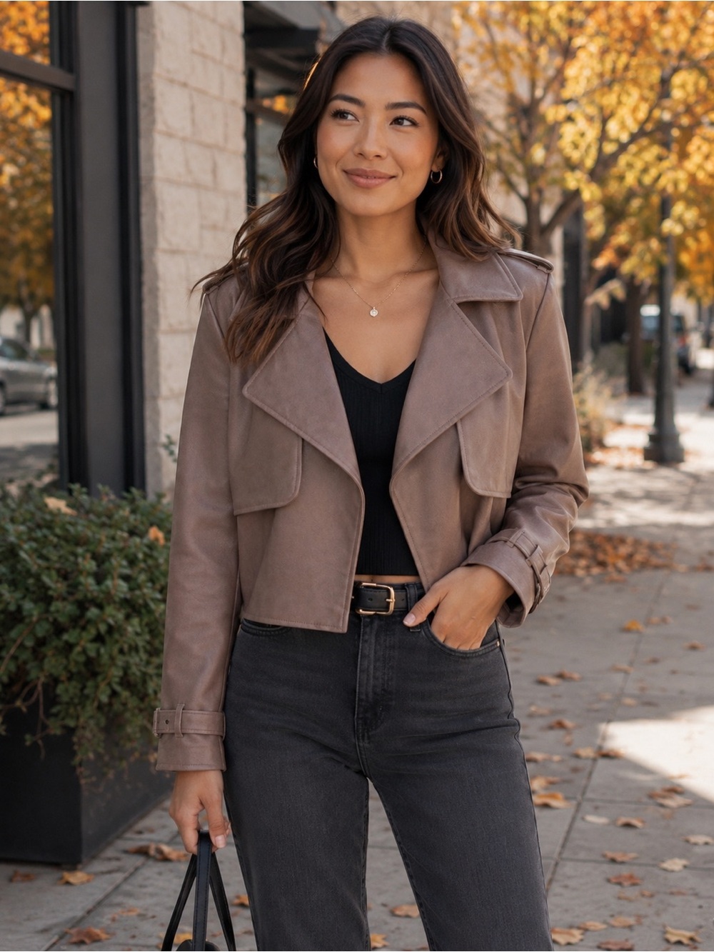 Bagatelle Collection Brown Faux Leather Cropped Jacket, Size XL